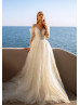 Beaded Ivory Lace Tulle Shiny Wedding Dress With Detachable Sleeves